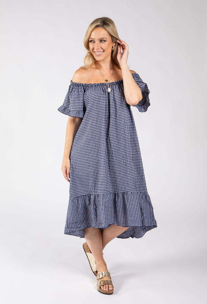 Off the Shoulder Gingham Dress