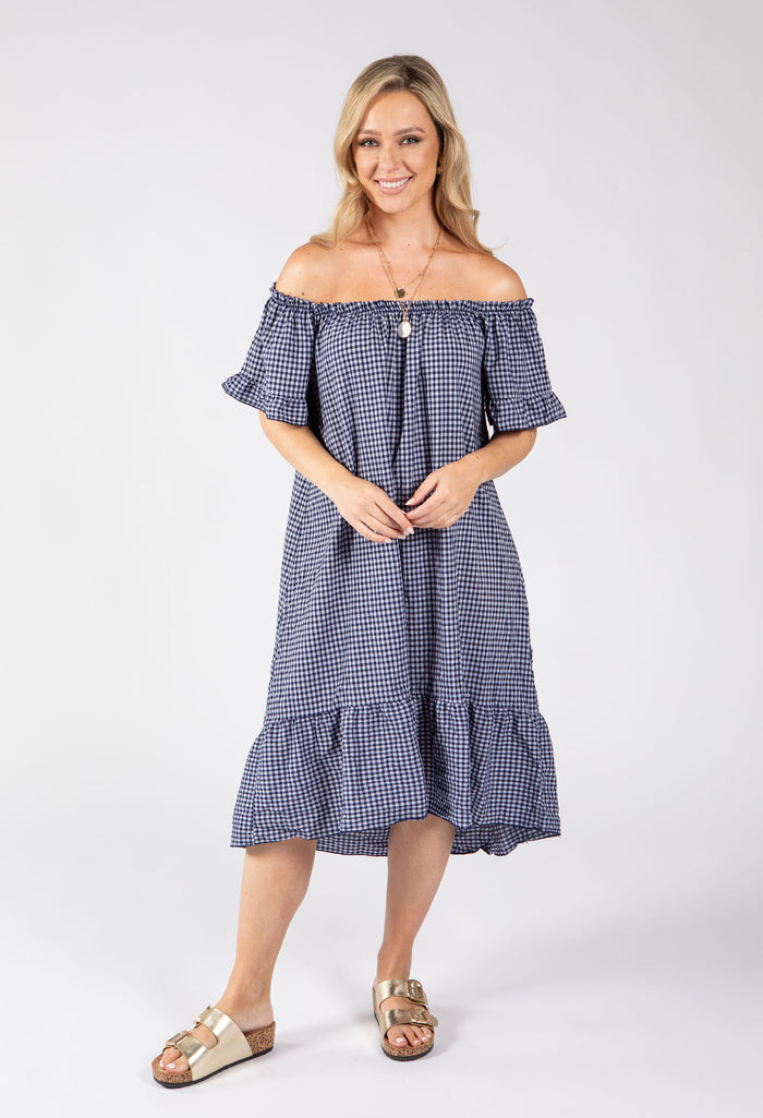 Off the Shoulder Gingham Dress