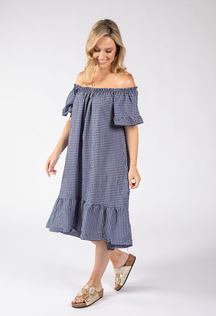 Off the Shoulder Gingham Dress