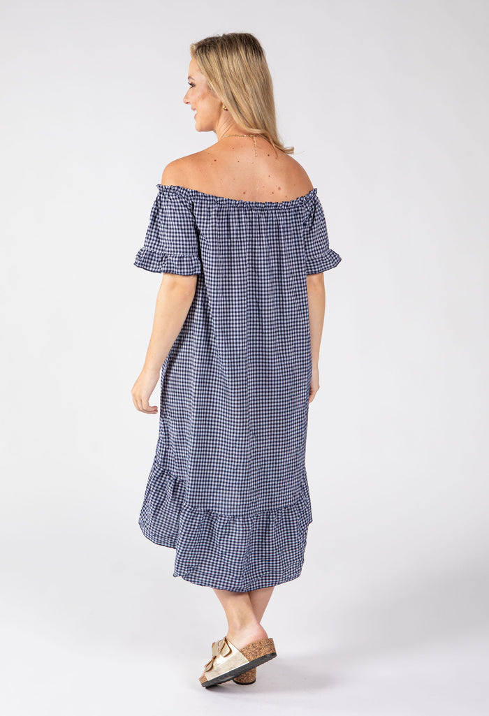 Off the Shoulder Gingham Dress