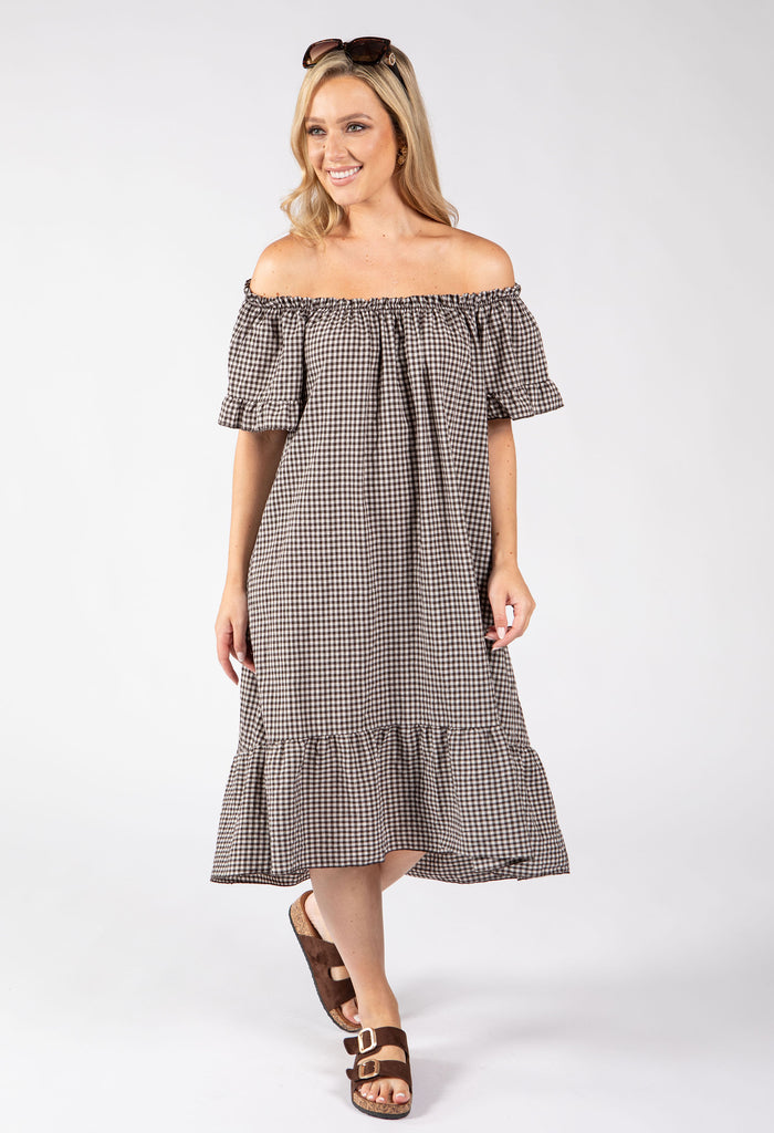 Off the Shoulder Gingham Dress