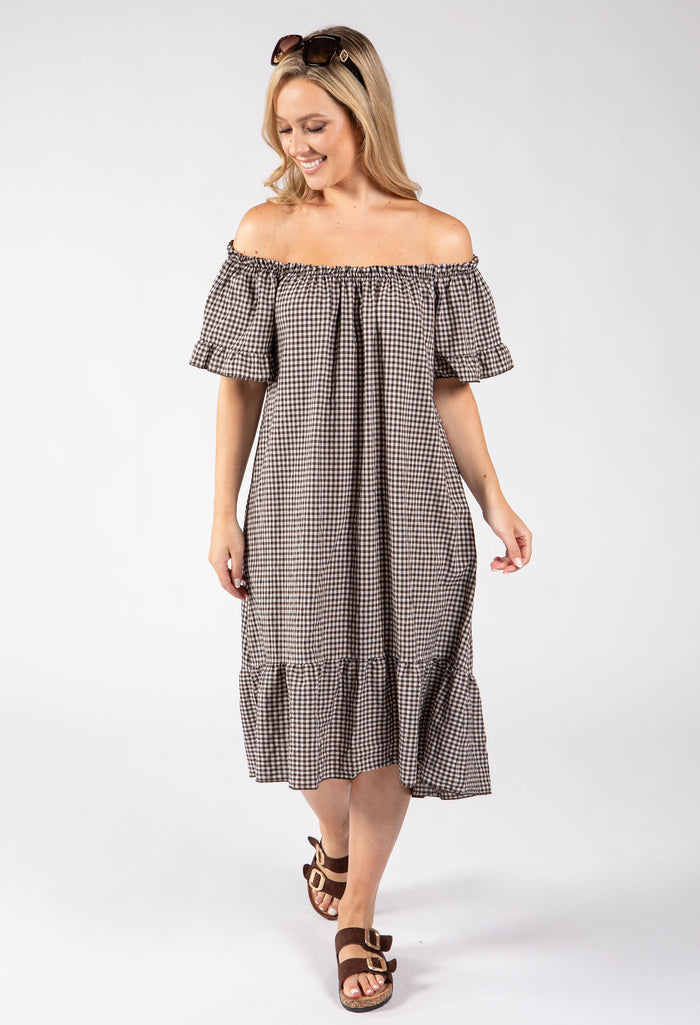 Off the Shoulder Gingham Dress
