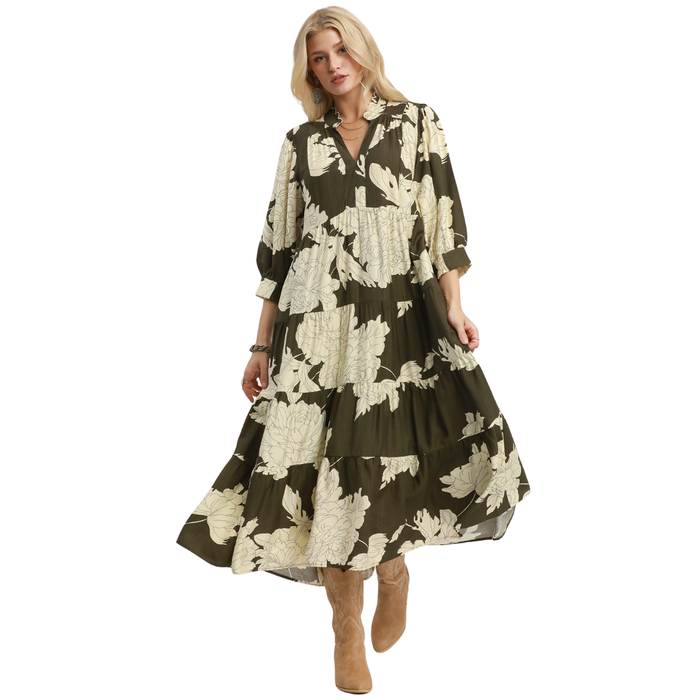 Olive Bloom Maxi Dress