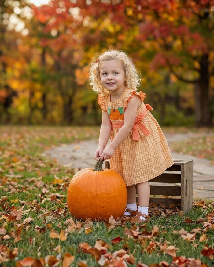 Orange Gingham Ruffle Pumpkin Bow Dress - Lil Cactus