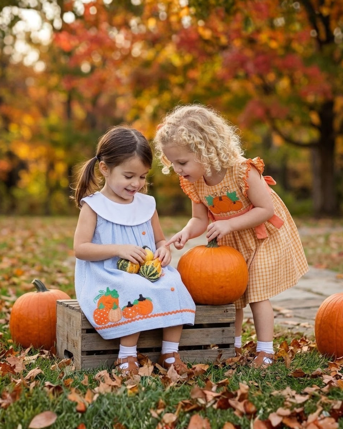 Orange Gingham Ruffle Pumpkin Bow Dress - Lil Cactus