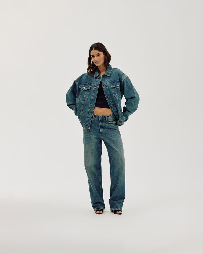 Oversized Denim Jacket, Women - Faded Blue