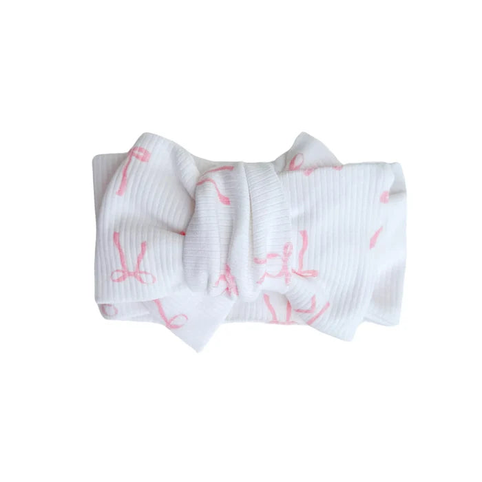 Oversized Topknot - Pink Bows Rib