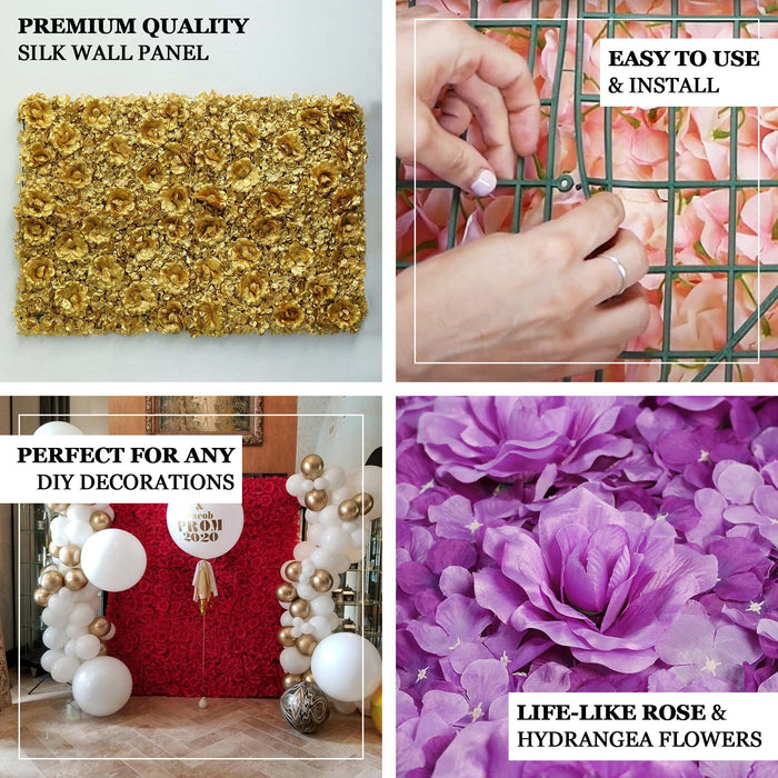 4 Pack 11 Sq ft. UV Protected 3D Red Silk Rose & Hydrangea Flower Wall Mat Panel