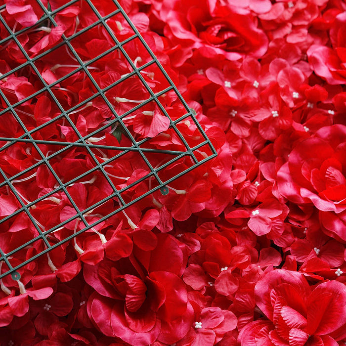 4 Pack 11 Sq ft. UV Protected 3D Red Silk Rose & Hydrangea Flower Wall Mat Panel