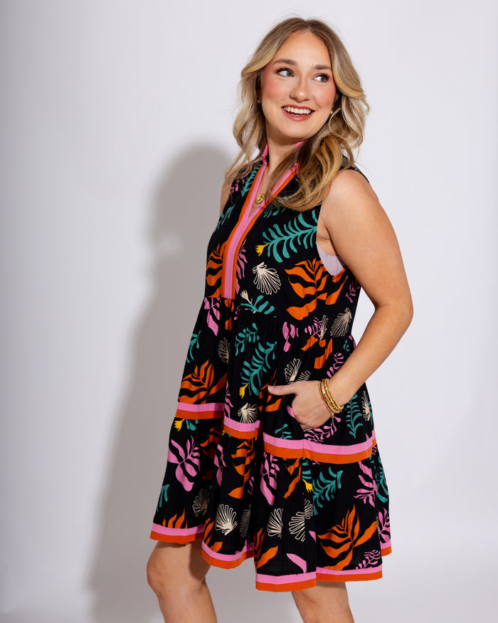 Palm Vibes Mini Ruffled Neck Dress