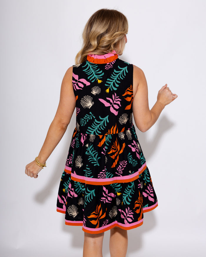 Palm Vibes Mini Ruffled Neck Dress