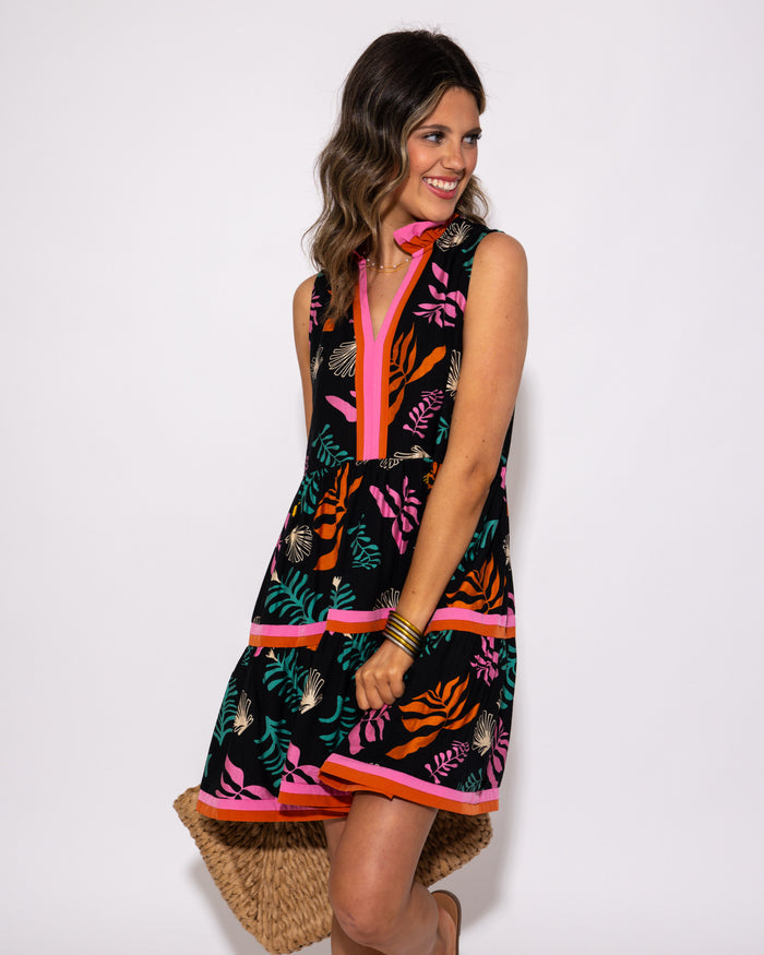 Palm Vibes Mini Ruffled Neck Dress