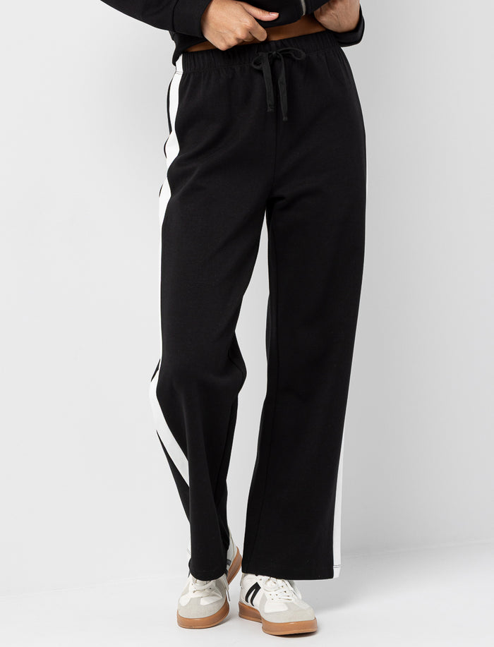 Pantalon taille élastique à bandes contrastantes