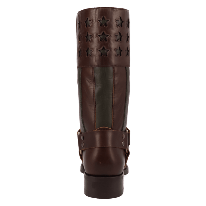 PRODUCT SHOT PATRIOT LEATHER BOOT AT 180 DEGREE BACK ANGLE