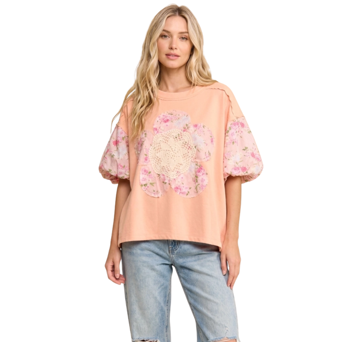 Peachy Bloom Puff Sleeve Tee