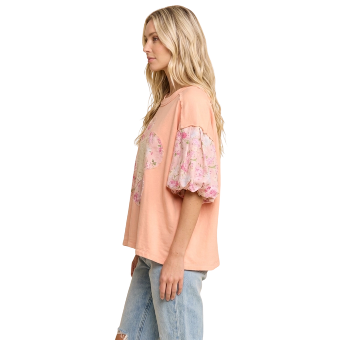 Peachy Bloom Puff Sleeve Tee
