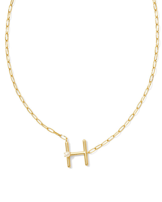 Pearl Letter H Pendant Necklace in Gold White Pearl