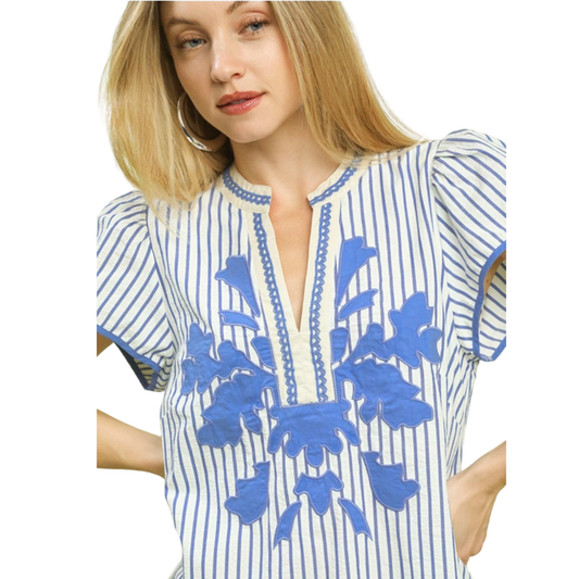 Peri Stripe Embroidered Blouse
