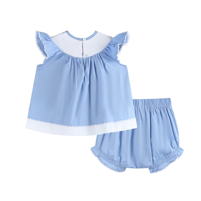 Periwinkle Blue Crosses Smocked Dress and Bloomers Set - Lil Cactus