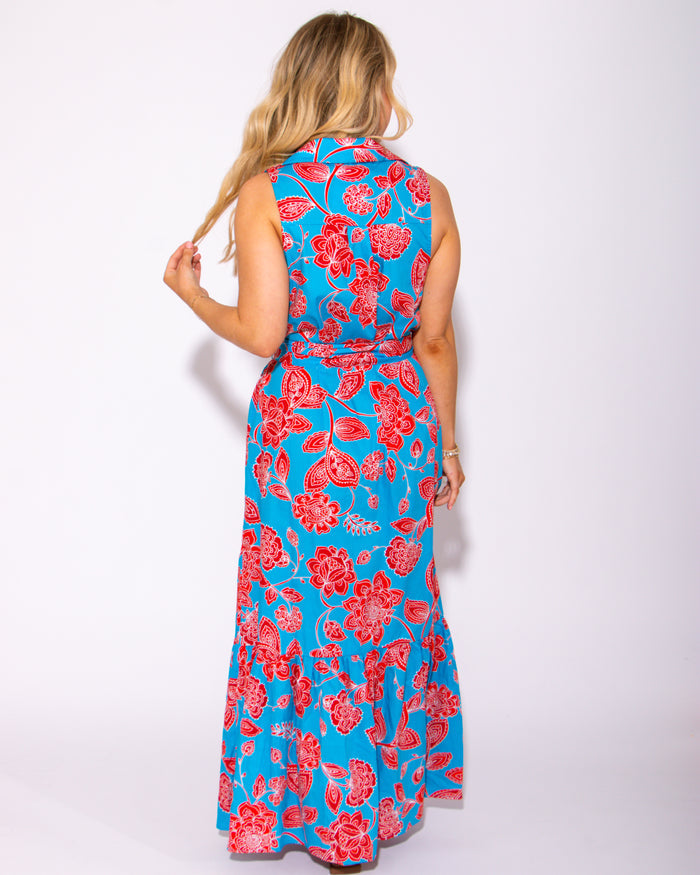 Petal Collared Tie Waist Maxi Dress