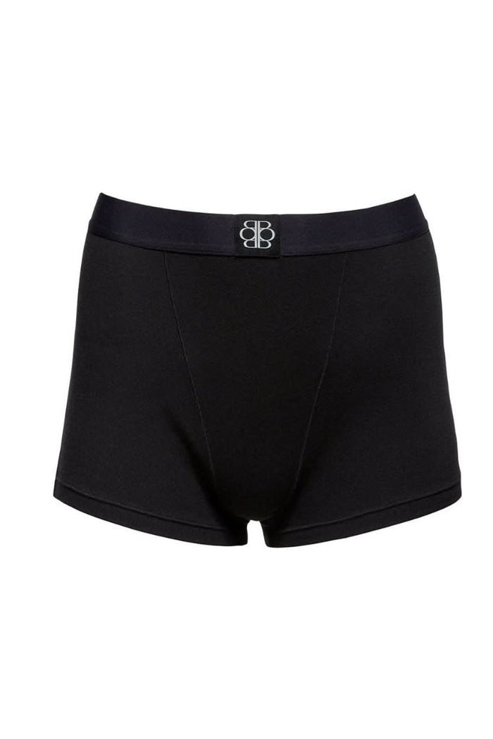 Bumpsuit cotton rib boy shorts in Black shot on a white background