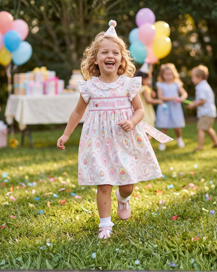 Pink and White Birthday Girl Smocked Dress - Lil Cactus