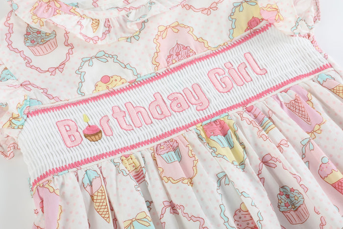 Pink and White Birthday Girl Smocked Dress - Lil Cactus