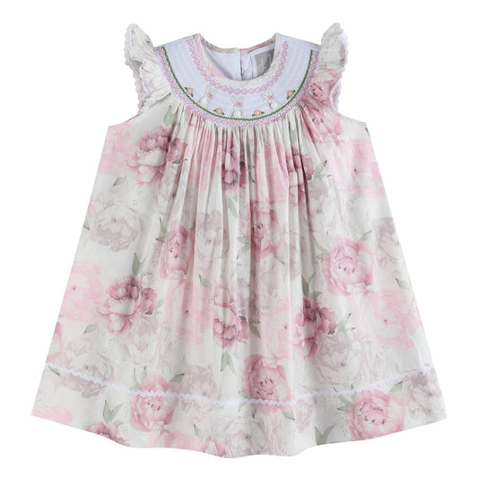 Pink and White Peony Bunny Smocked Bishop Dress - Lil Cactus
