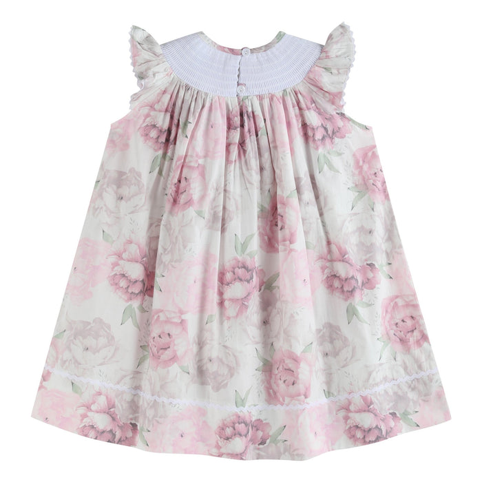 Pink and White Peony Bunny Smocked Bishop Dress - Lil Cactus
