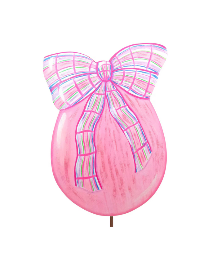 Pink Egg with Plaid Bow Yard Stake
