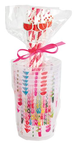 Pink Holiday Party Cup & Straw Set