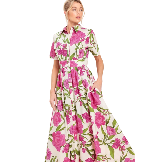 Pink Peony Garden Shirt Dress