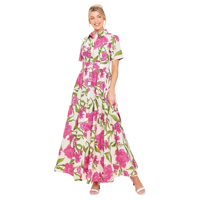 Pink Peony Garden Shirt Dress