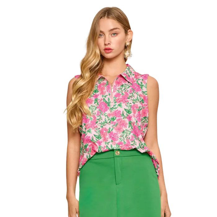 Pink Petals Polo Blouse