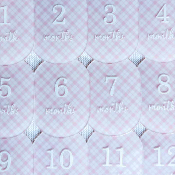 PINK PLAID MILESTONE SET OVAL | UV Printed Acrylic