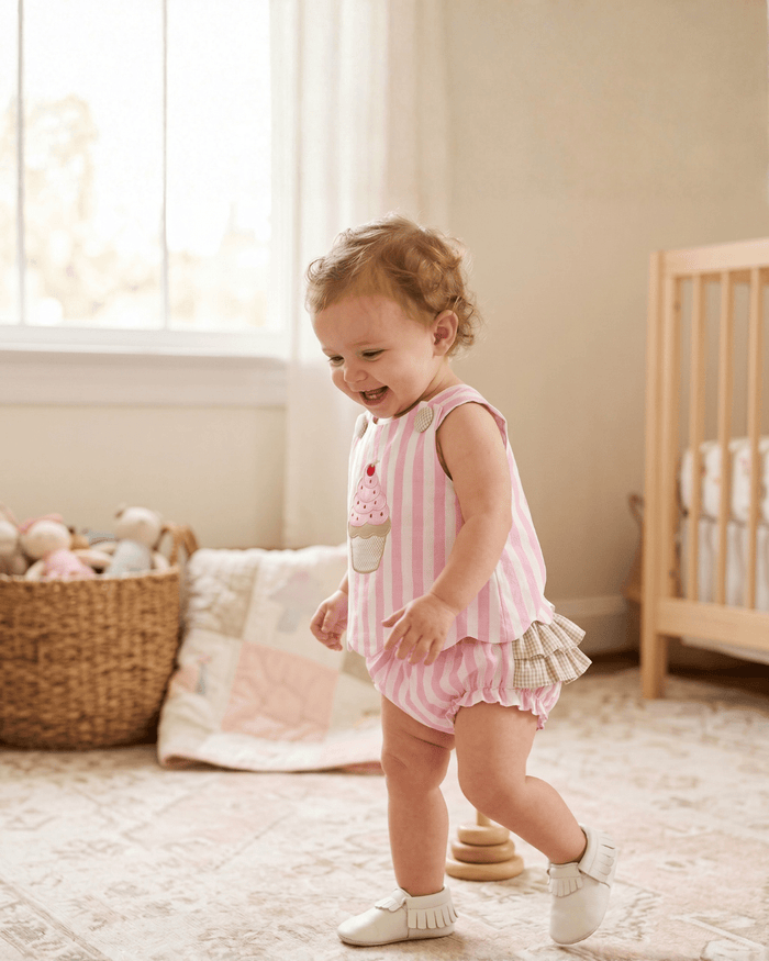 Pink Stripe Cupcake Applique Top & Bloomer Set - Lil Cactus