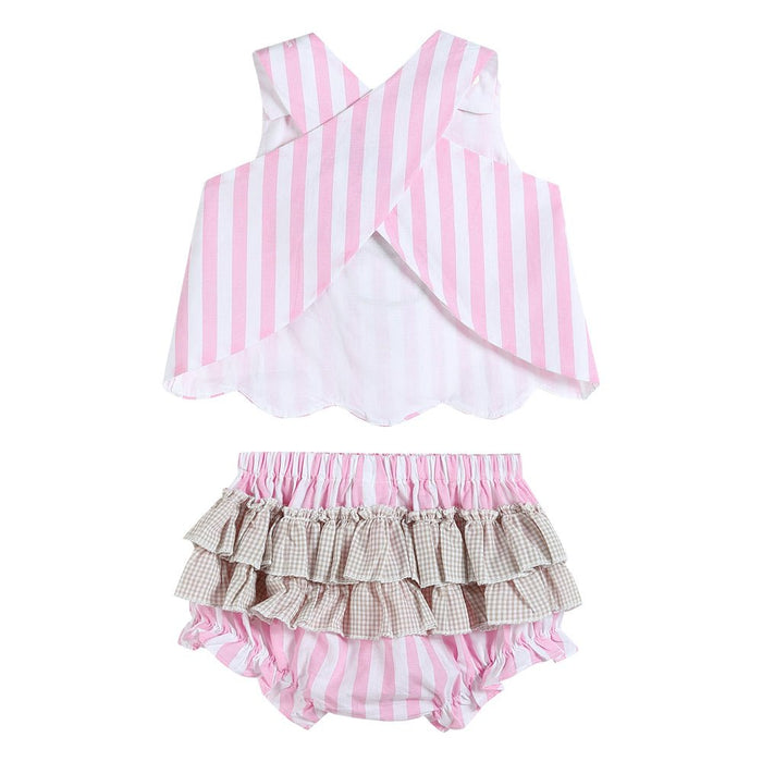 Pink Stripe Cupcake Applique Top & Bloomer Set - Lil Cactus