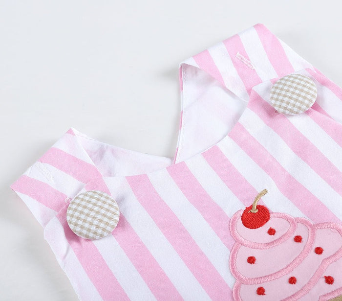 Pink Stripe Cupcake Applique Top & Bloomer Set - Lil Cactus