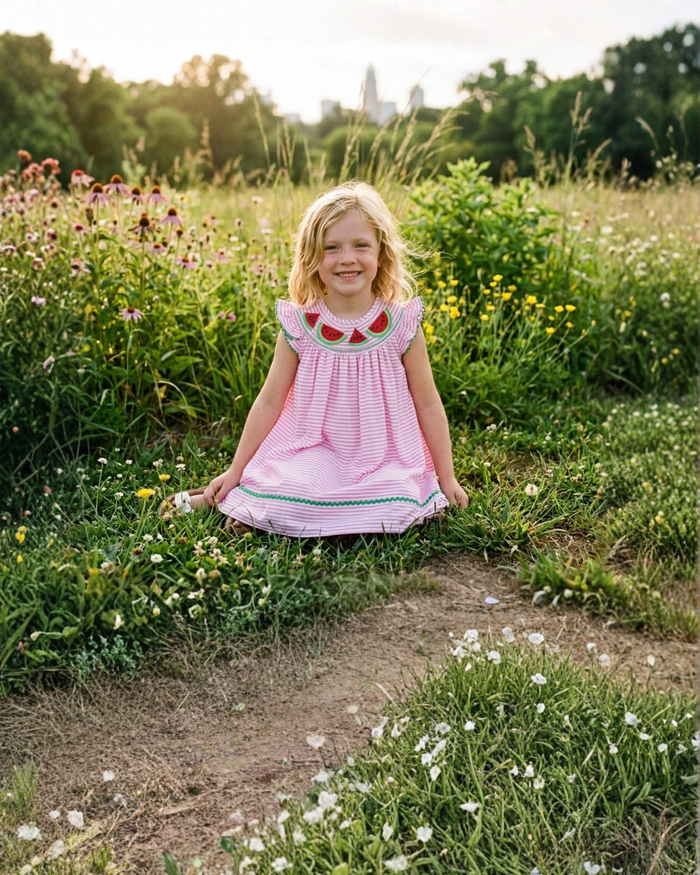 Pink Stripe Smocked Watermelon Dress - Lil Cactus