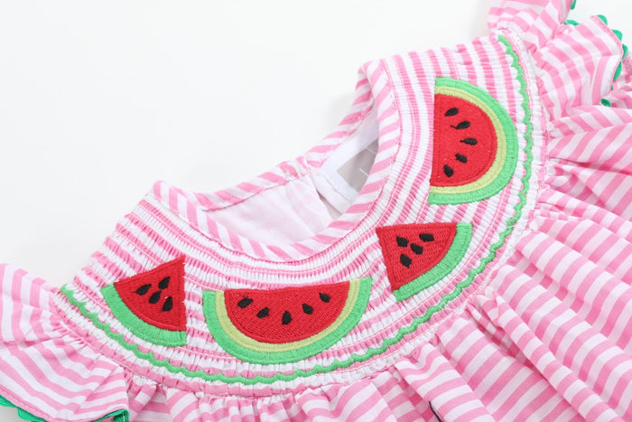 Pink Stripe Smocked Watermelon Dress - Lil Cactus