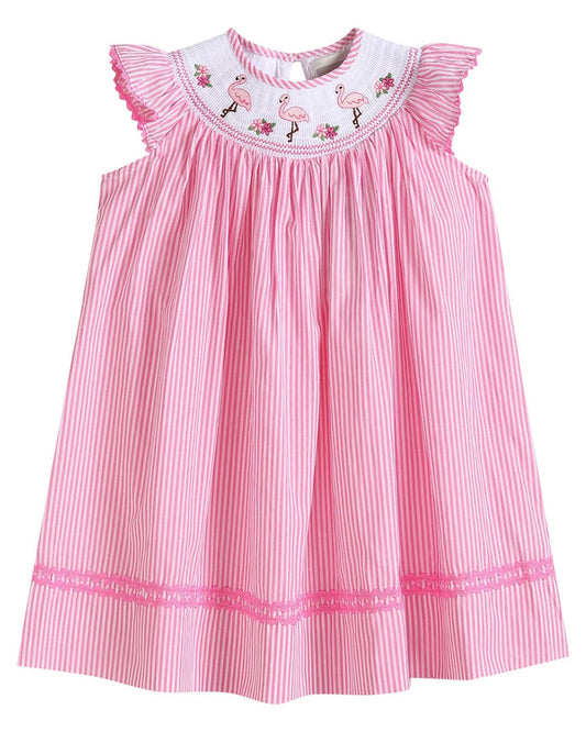 Pink Striped Flamingo Smocked Bishop Dress - Lil Cactus