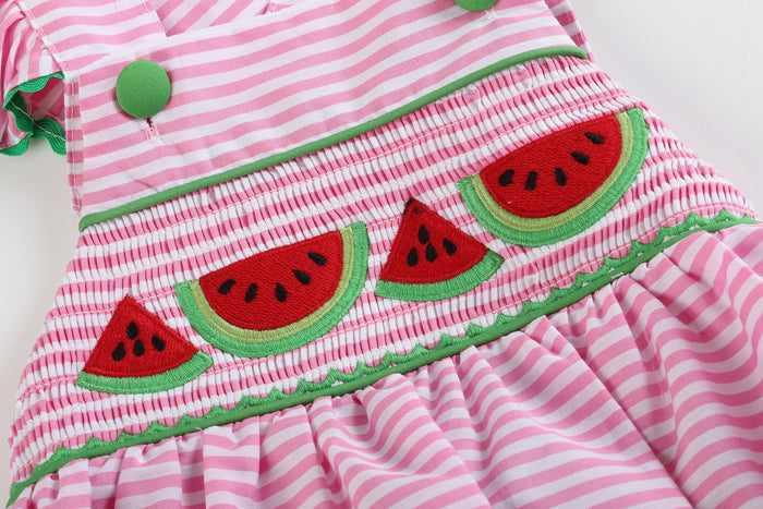 Pink Striped Watermelon Smocked Bubble Romper - Lil Cactus