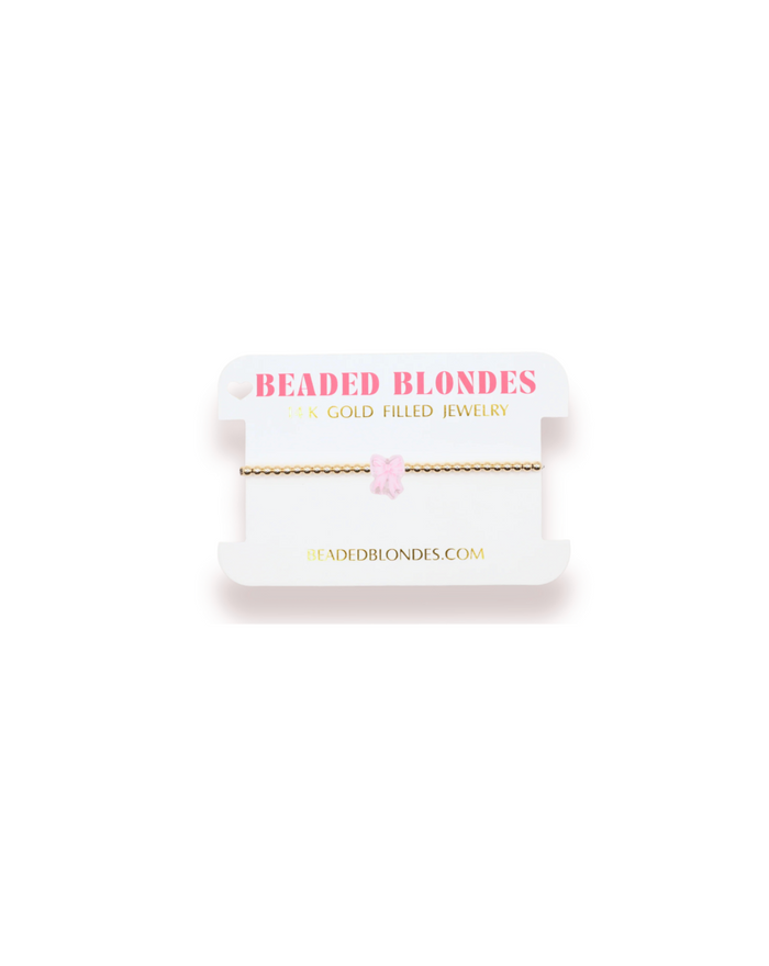 Pink Watercolor Bow Bracelet on Gold