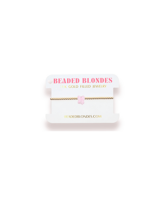 Pink Watercolor Bow Bracelet on Gold