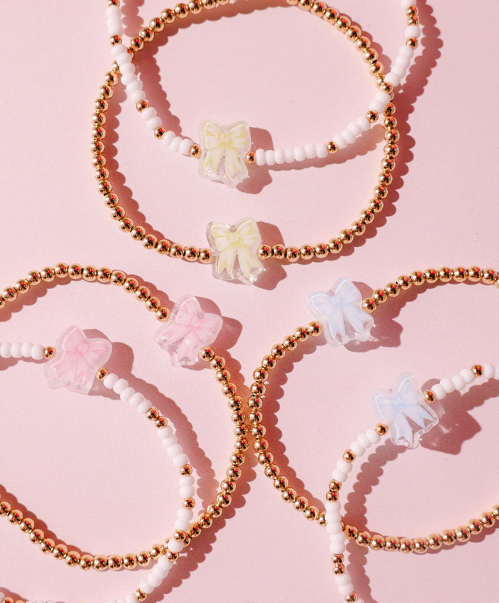 Pink Watercolor Bow Bracelet on Gold