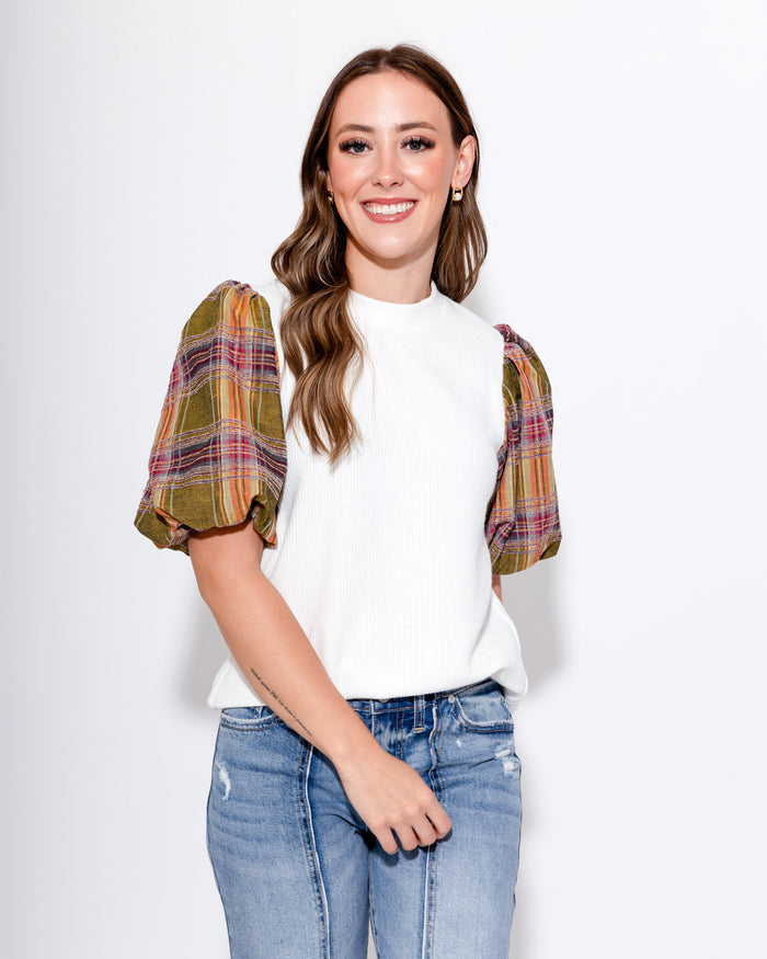 Plaid Perfection Puff Sleeve Top