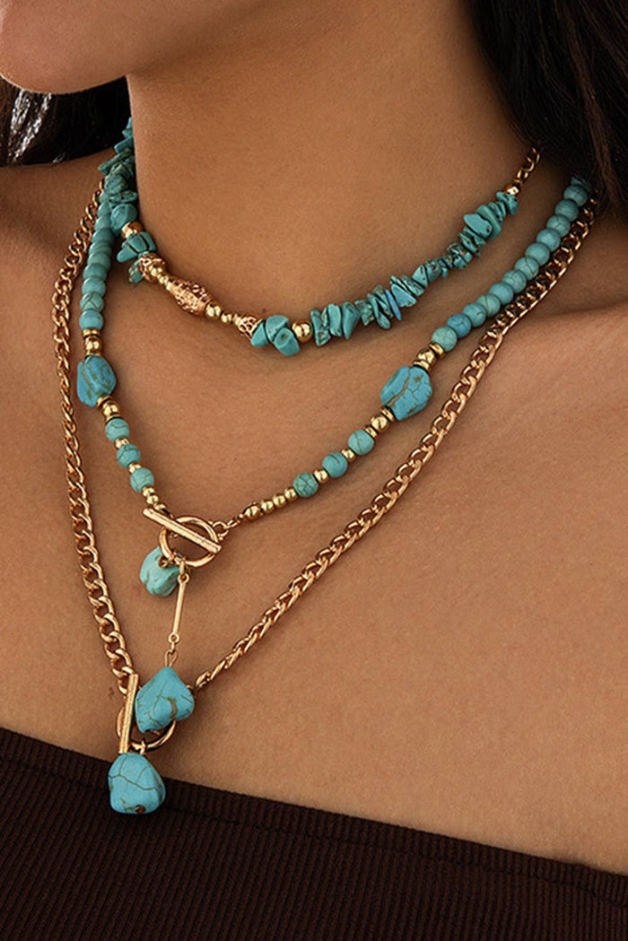 Plated Toggle Clasp Turquoise Cable Chain Layered Necklace