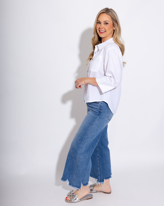 Pleat & Pearl Button Up Top