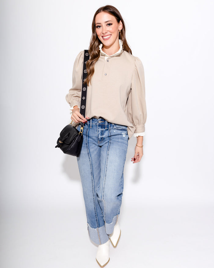 Pleated Trim Puff Sleeve Top