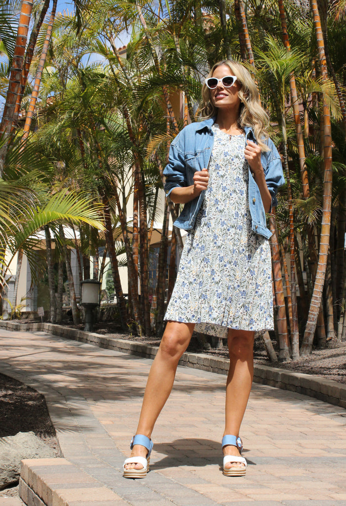 Plisse Pleated Floral Print Dress